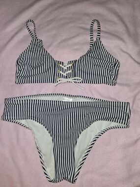 Black and White Stripe Bikini Set